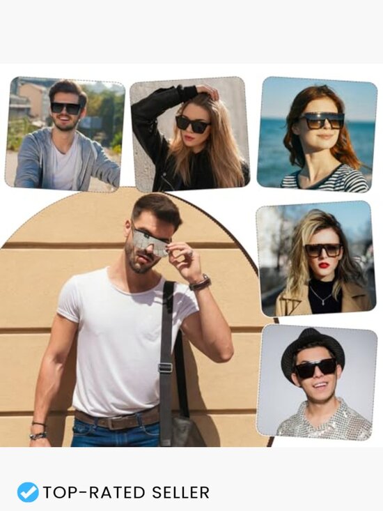 Square Oversized Sunglasses UV400 Protection Flat Top Frameless Classic main image 4